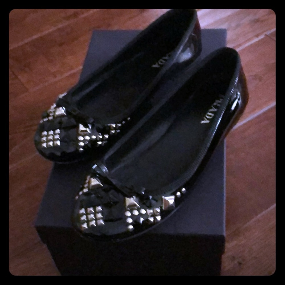 Prada black patent leather ballet flats